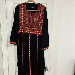 Palestinian Thobe Embroidery Tatreez Maxi Dress Black